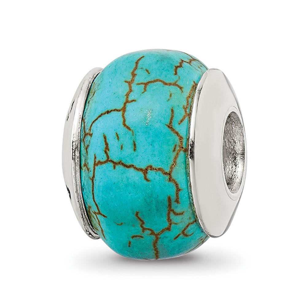 Blue Magnesite Stone & Sterling Silver Bead Charm, 13mm