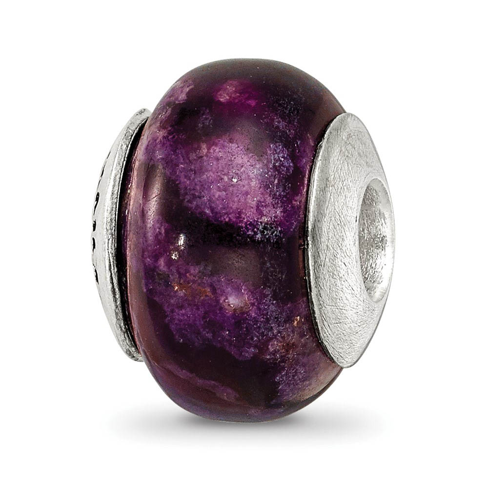 11mm Purple Magnesite Stone & Sterling Silver Bead Charm, 13mm