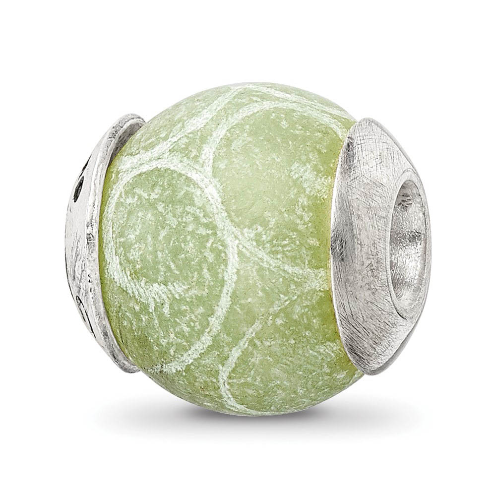 Etched Jade Stone & Sterling Silver Bead Charm, 13mm