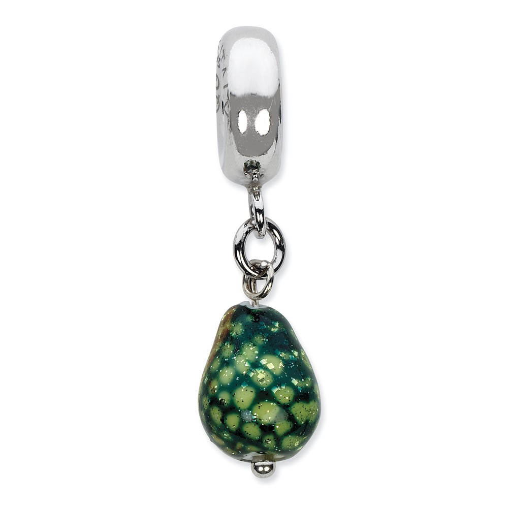 Murano Glass & Sterling Silver, Green with Glitter Dangle Bead Charm