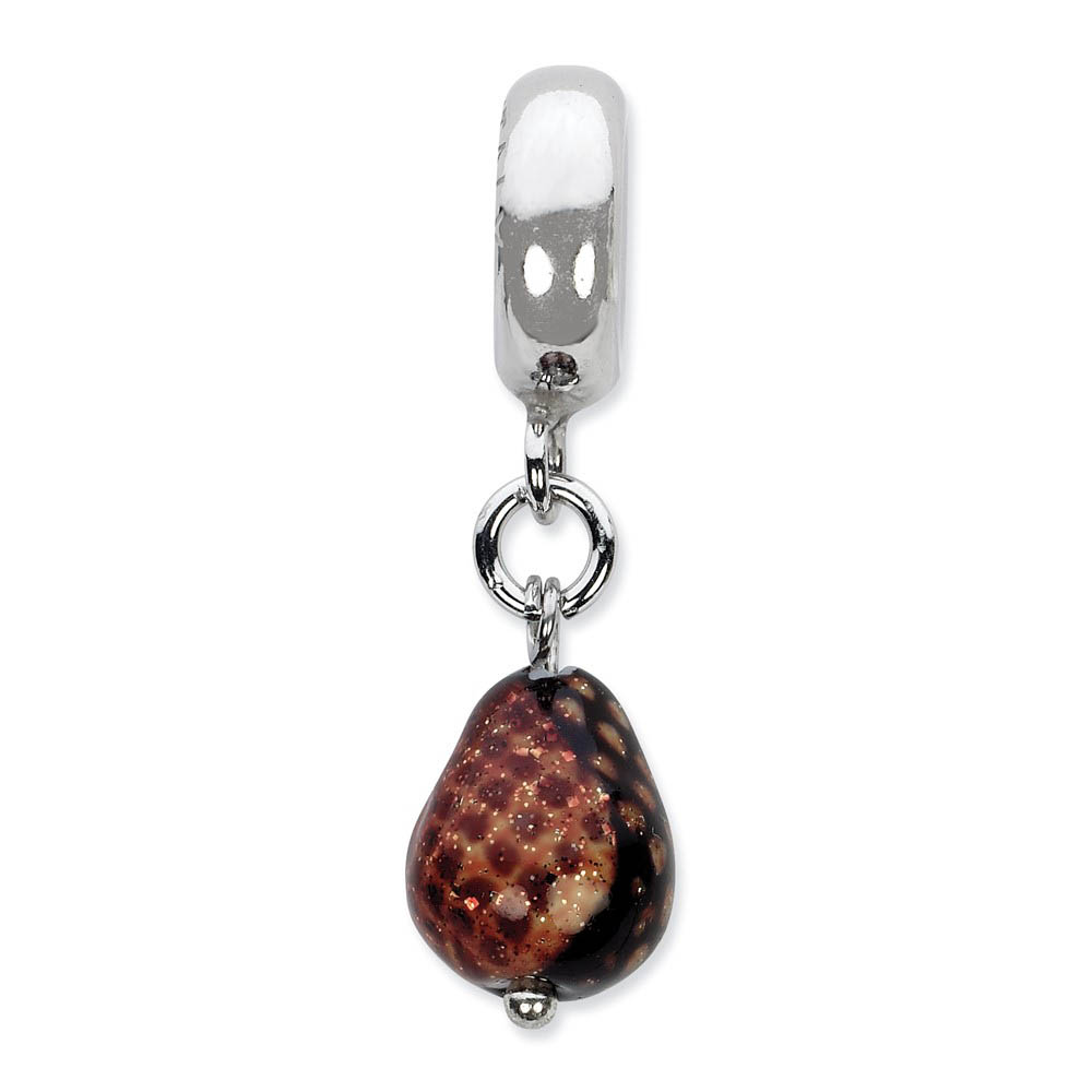 Murano Glass & Sterling Silver Dk Brown w/Glitter Dangle Bead Charm