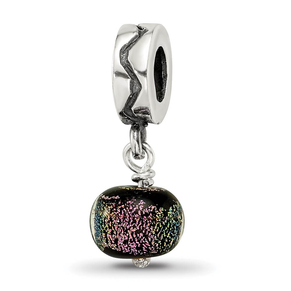 Dichroic Glass & Sterling Silver Purple Dangle Bead Charm