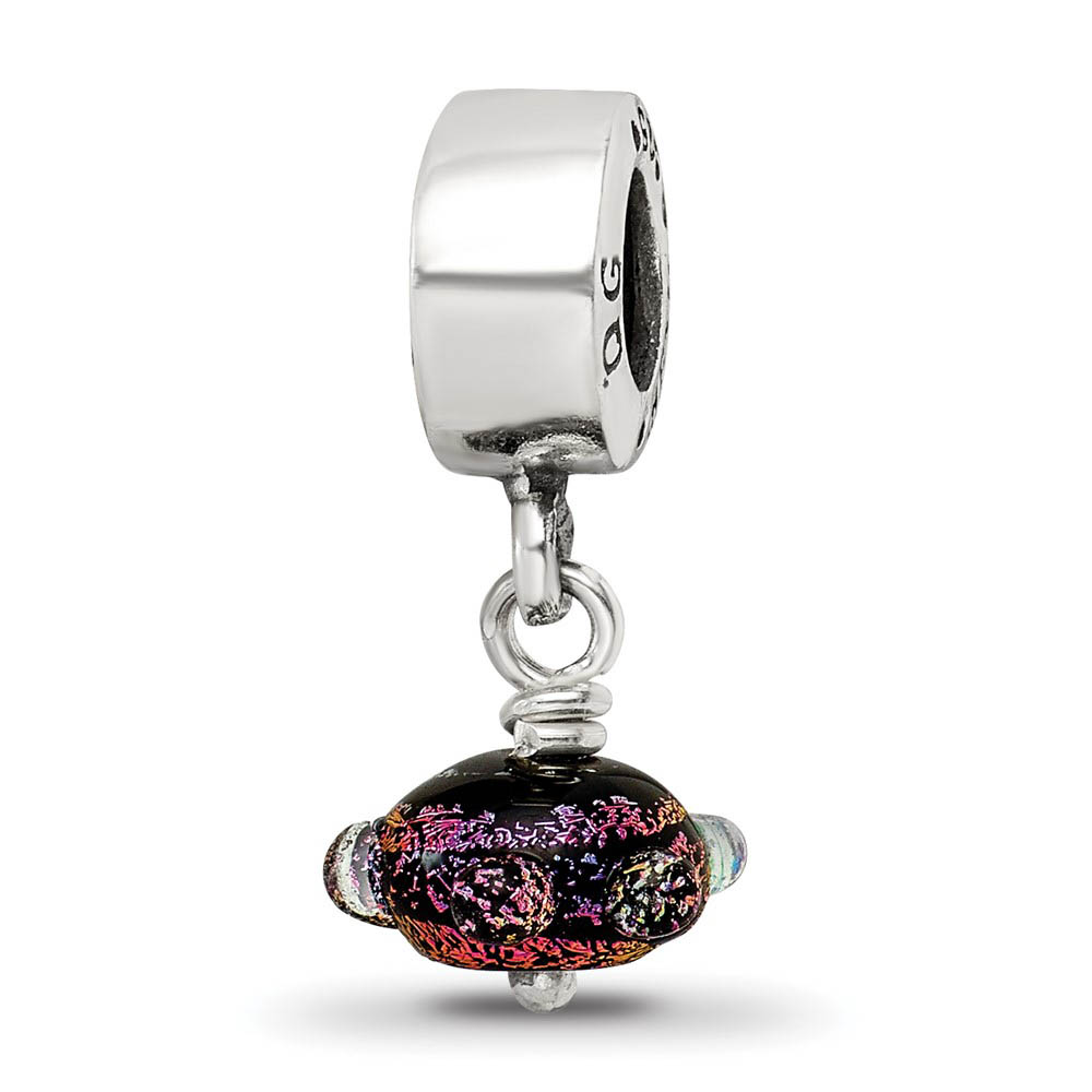 Dichroic Glass & Sterling Silver Textured Purple Dangle Bead Charm