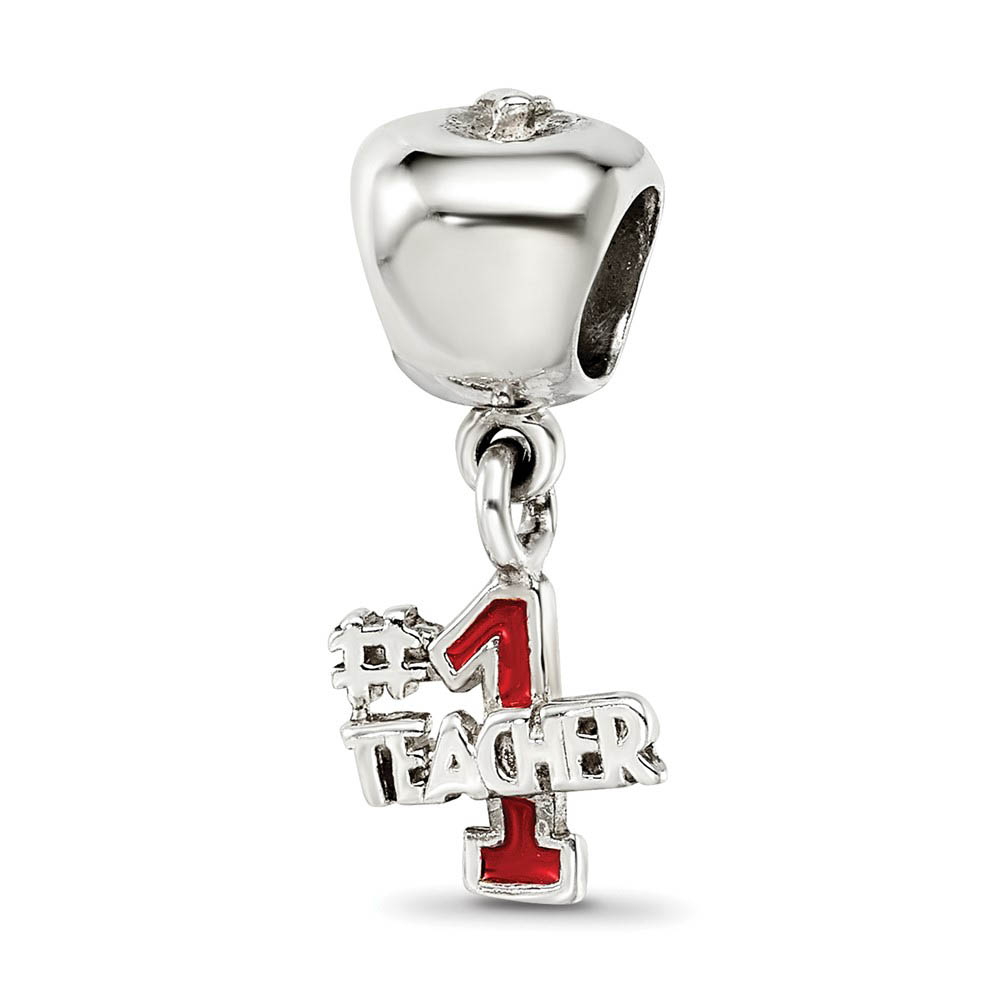 Sterling Silver Apple with #1 Teacher Dangle Bead Charm