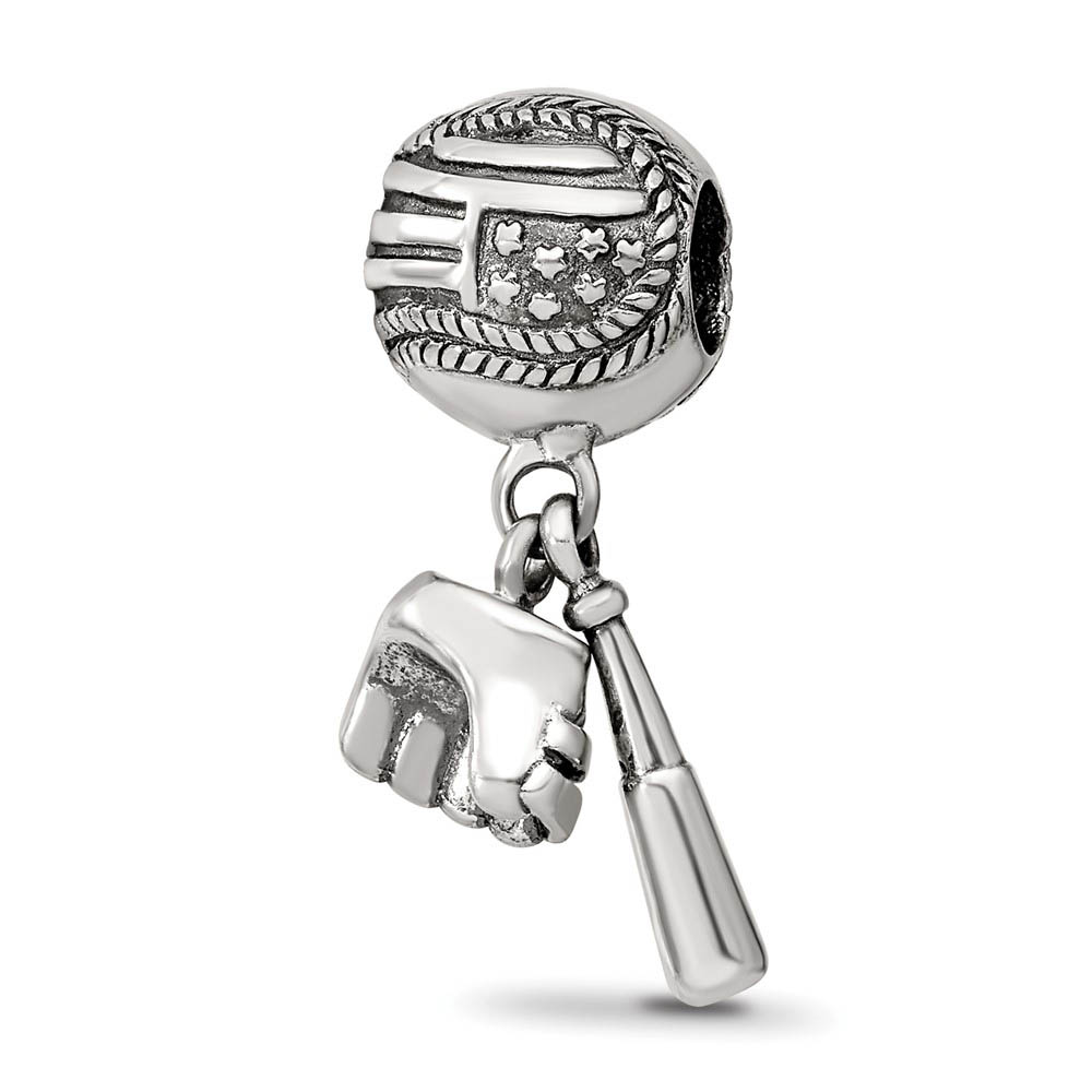 Sterling Silver Baseball, Bat and Glove Dangle Bead Charm