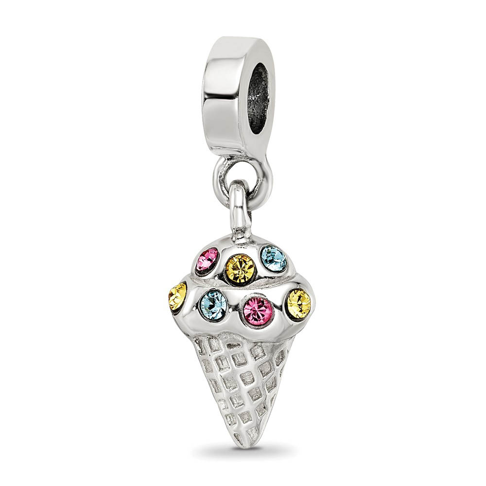 Sterling Silver CZ Ice Cream Cone Dangle Bead Charm