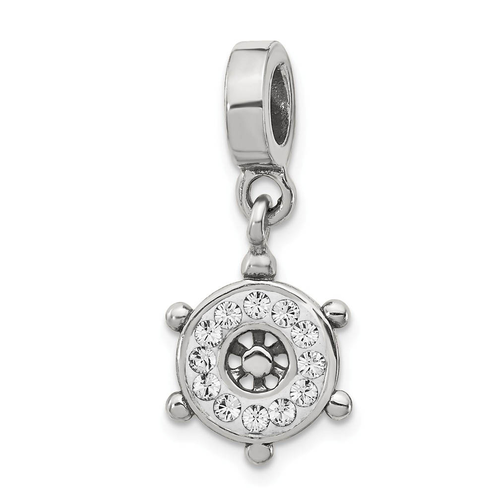 Sterling Silver with Clear Crystals Ships Wheel Bead Charm