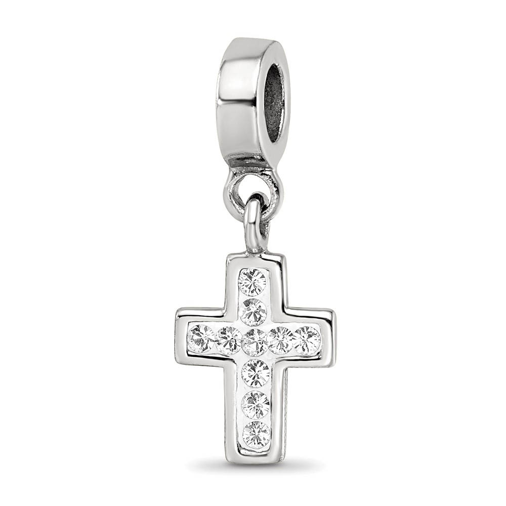 Sterling Silver and Clear Crystal Cross Dangle Bead Charm