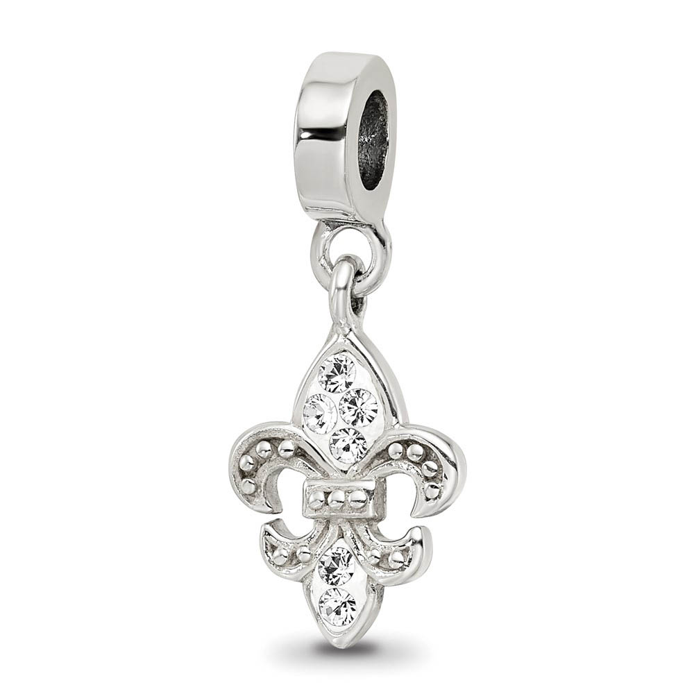 Sterling Silver and Clear Crystal Fleur De Lis Dangle Bead Charm