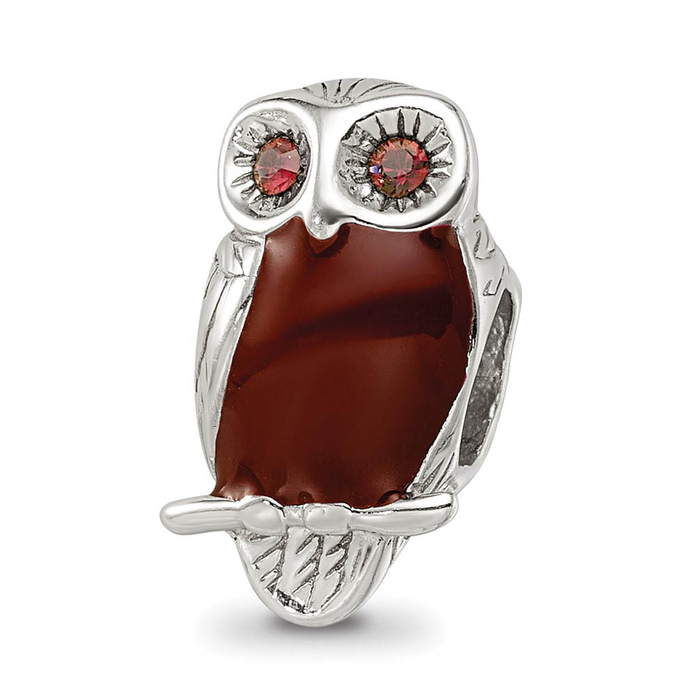 Sterling Silver, CZ and Enamel Wise Owl Bead Charm