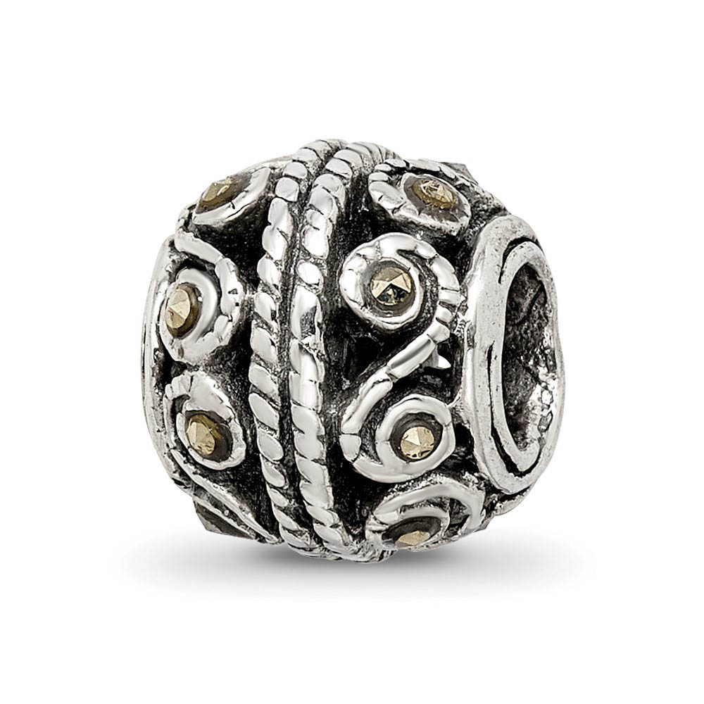 Sterling Silver and Marcasite Bali Scroll Bead Charm