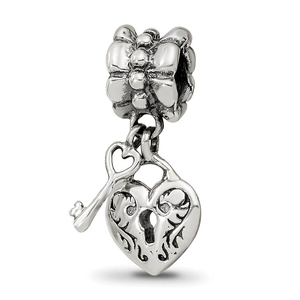 Sterling Silver Heart and Key Dangle Bead Charm