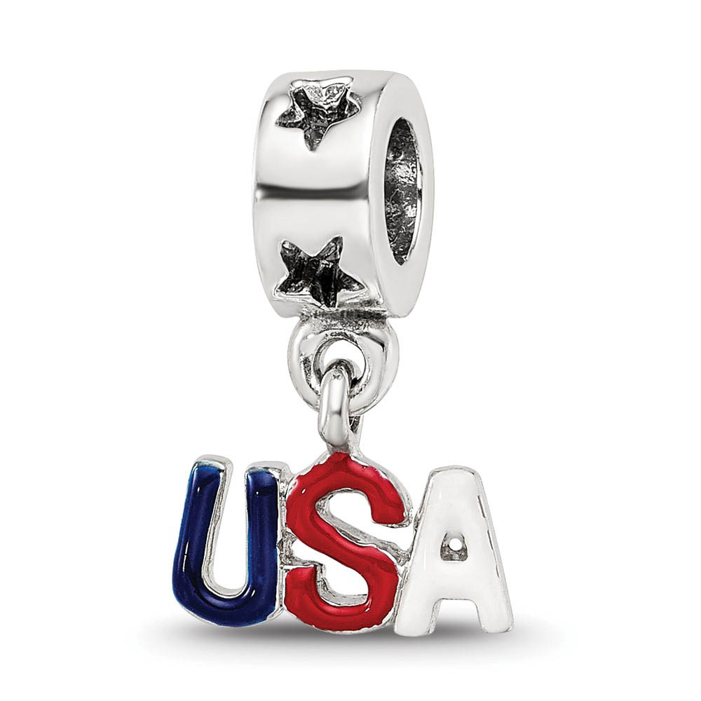 Sterling Silver Enameled USA Dangle Bead Charm