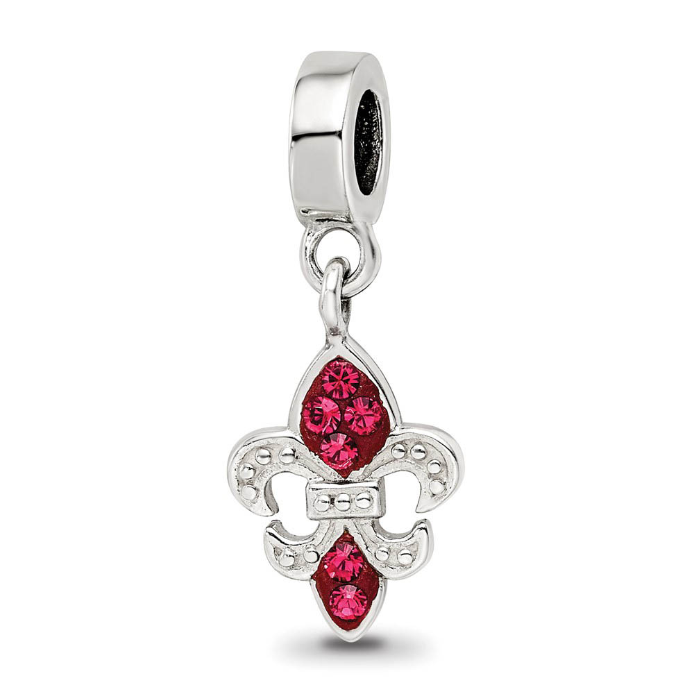 Sterling Silver Red Crystal Fleur De Lis Dangle Bead Charm