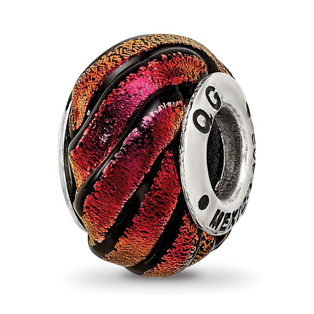 Dichroic Glass & Sterling Silver Orange Swirl Bead Charm, 15mm