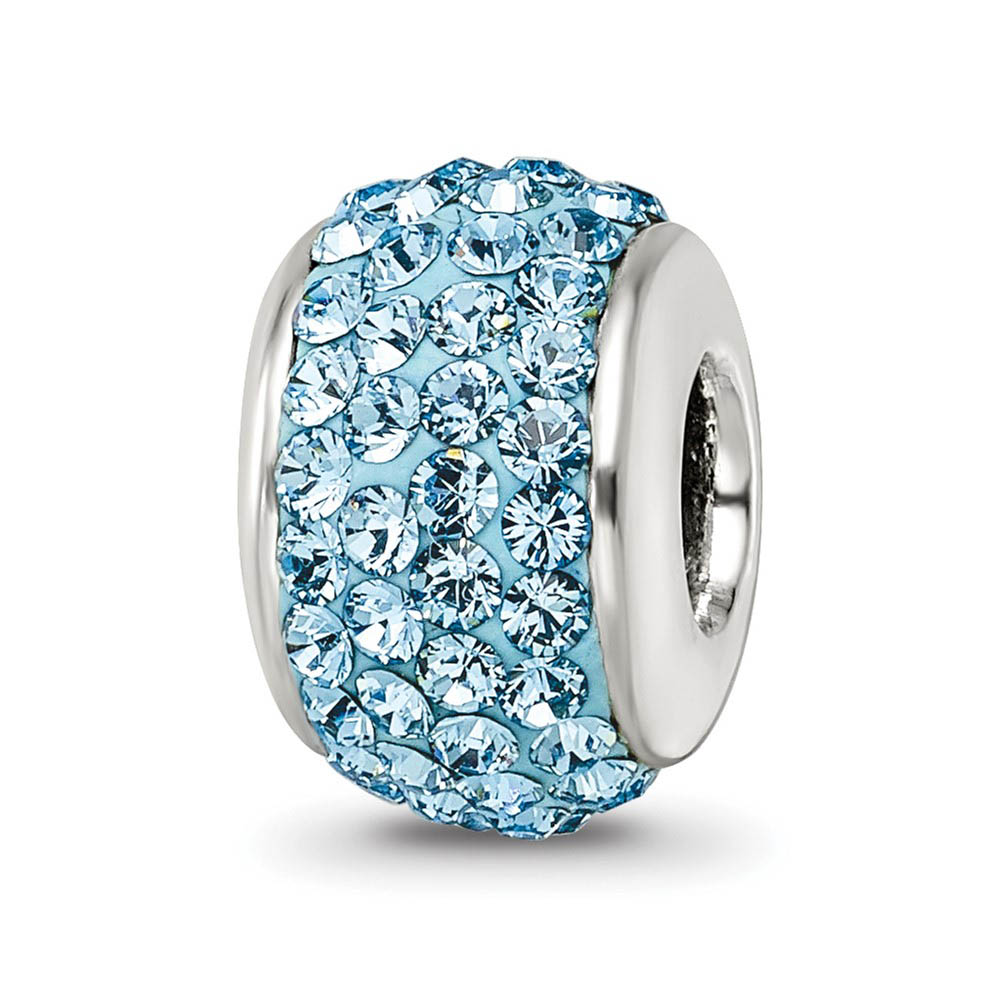 Sterling Silver Full Sky Blue Crystal Bead Charm, 13mm