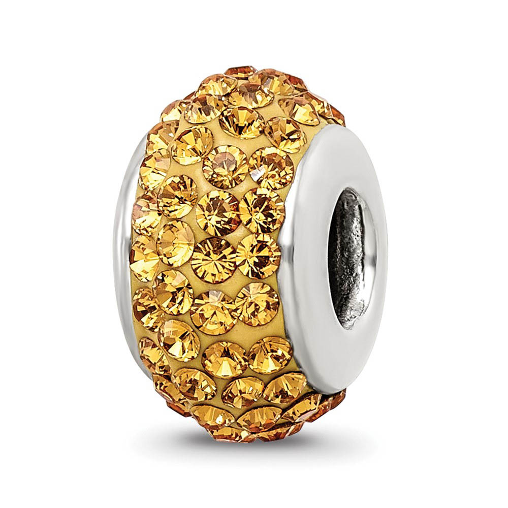 Sterling Silver Full Orange-Yellow Crystal Bead Charm, 13mm