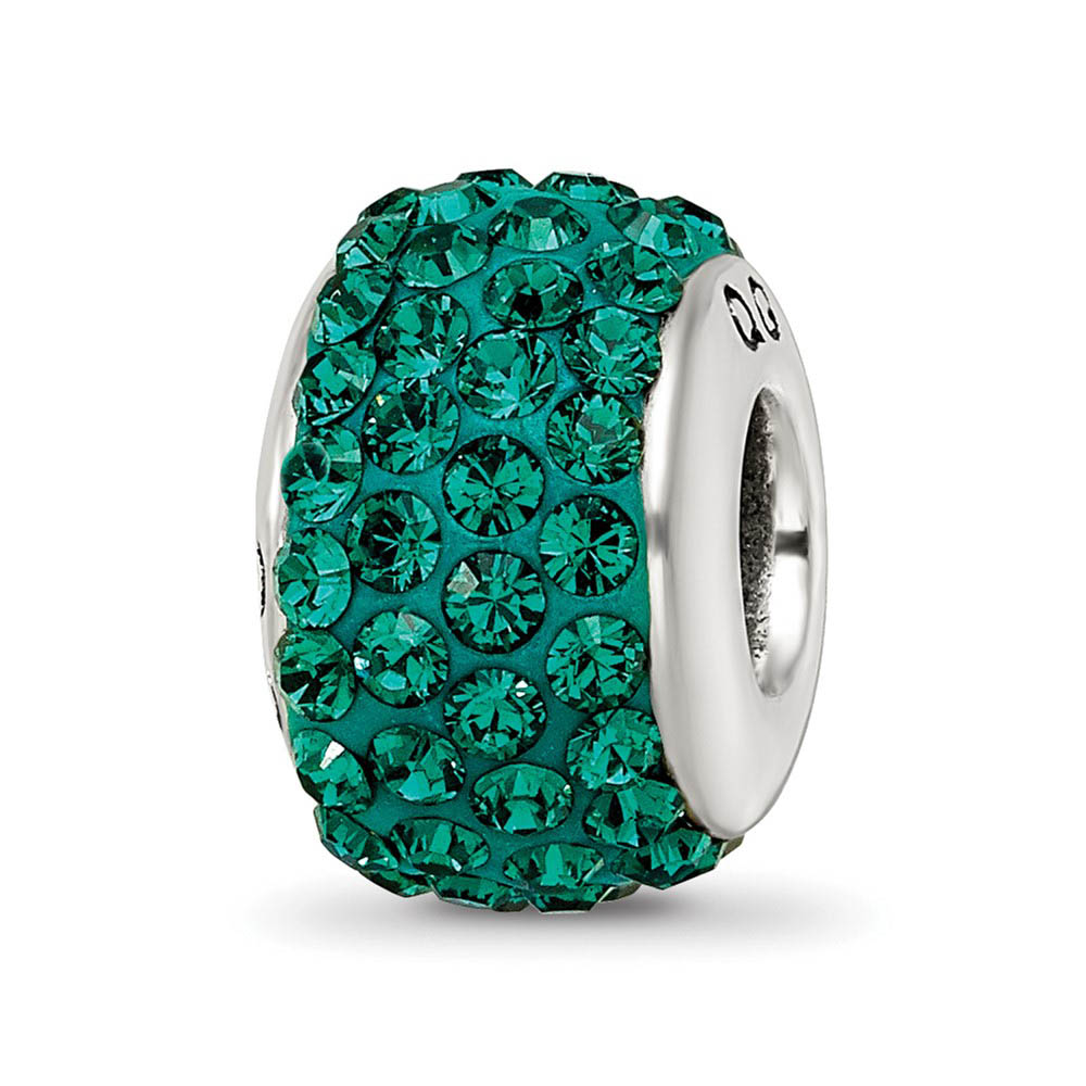 Sterling Silver Full Green Crystal Bead Charm, 13mm