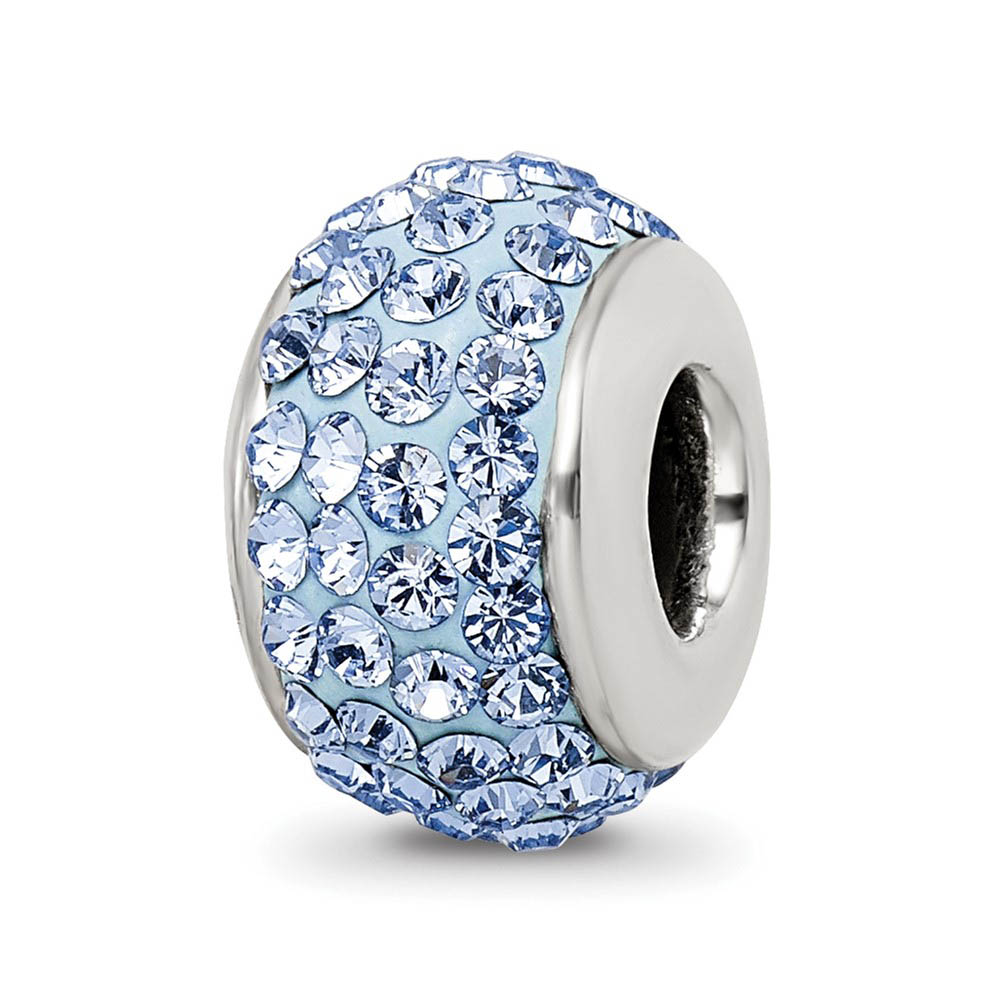 Sterling Silver Full Light Blue Crystal Bead Charm, 13mm