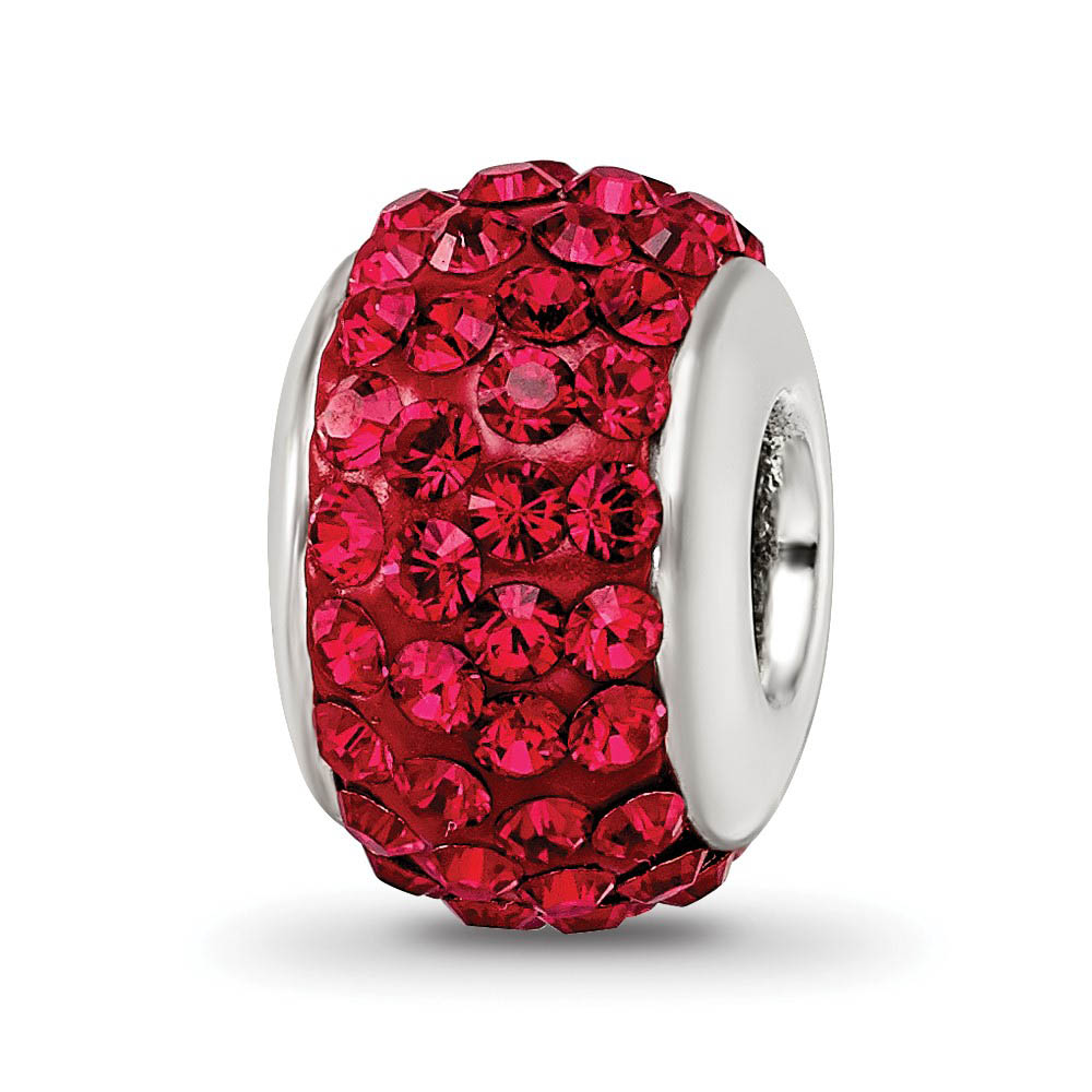Sterling Silver Full Red Crystal Bead Charm, 13mm