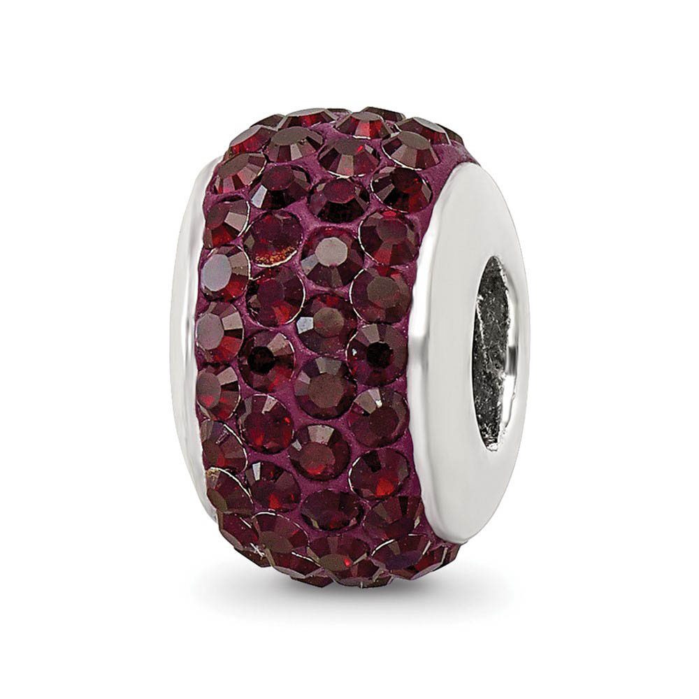 Sterling Silver Full Crimson Crystal Bead Charm, 13mm