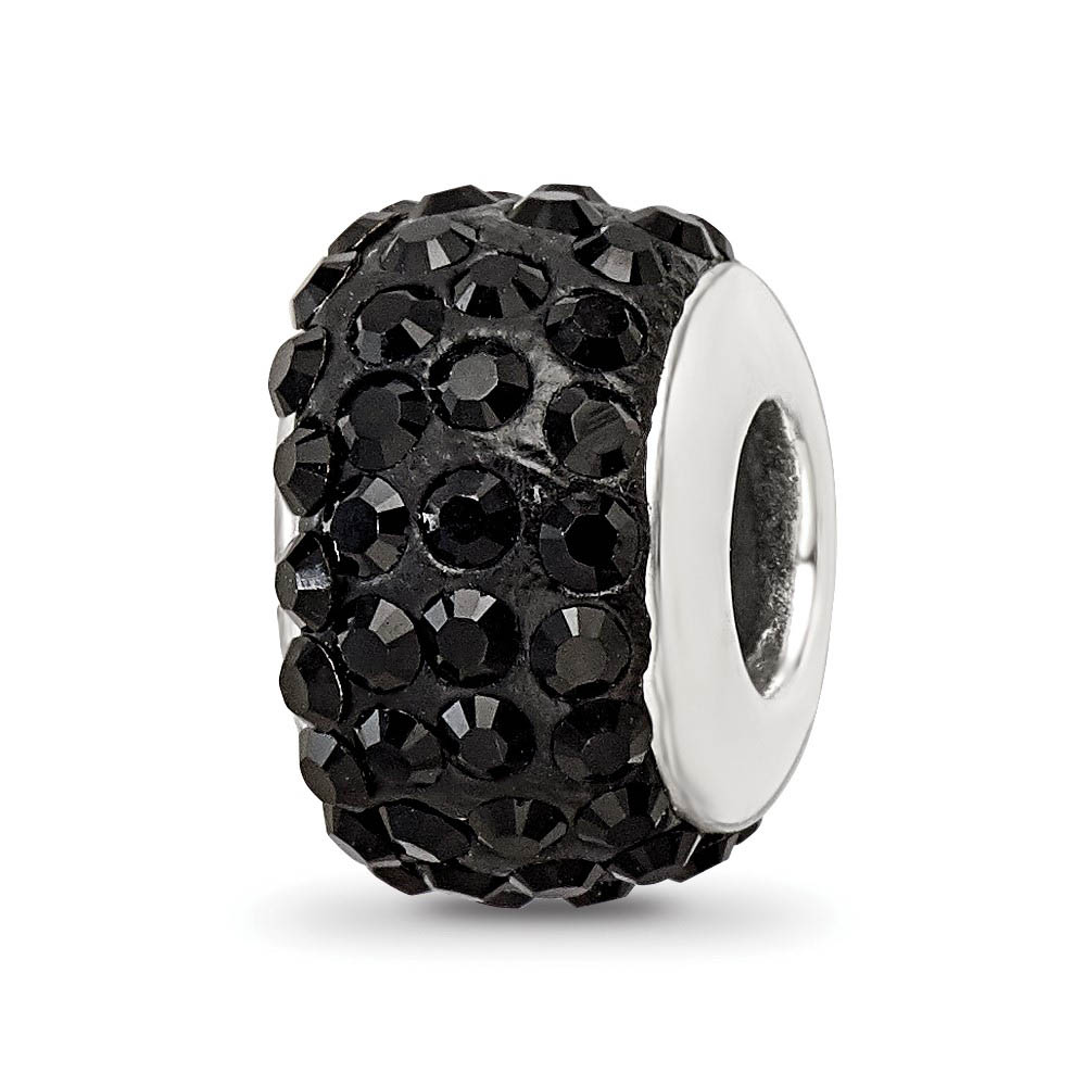Sterling Silver Full Black Crystal Bead Charm, 13mm