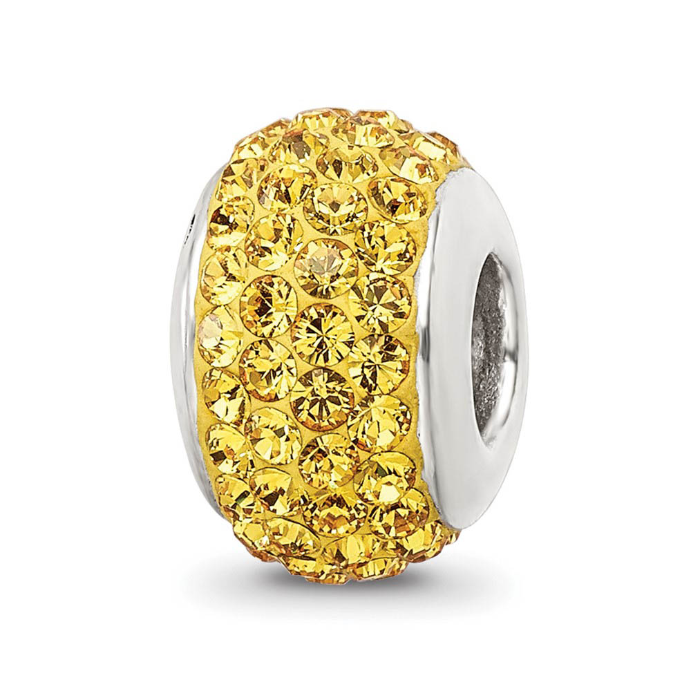 Sterling Silver Full Yellow Crystal Bead Charm, 13mm