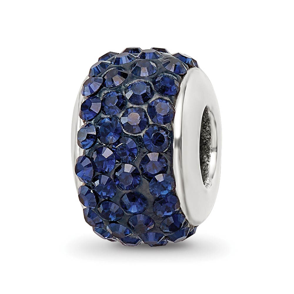 Sterling Silver Full Dark Blue / Navy Crystal Bead Charm, 13mm