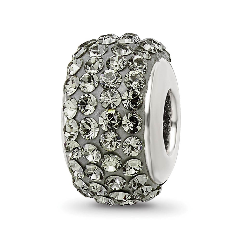 Sterling Silver Fulle Silver/Grey Crystal Bead Charm, 13mm
