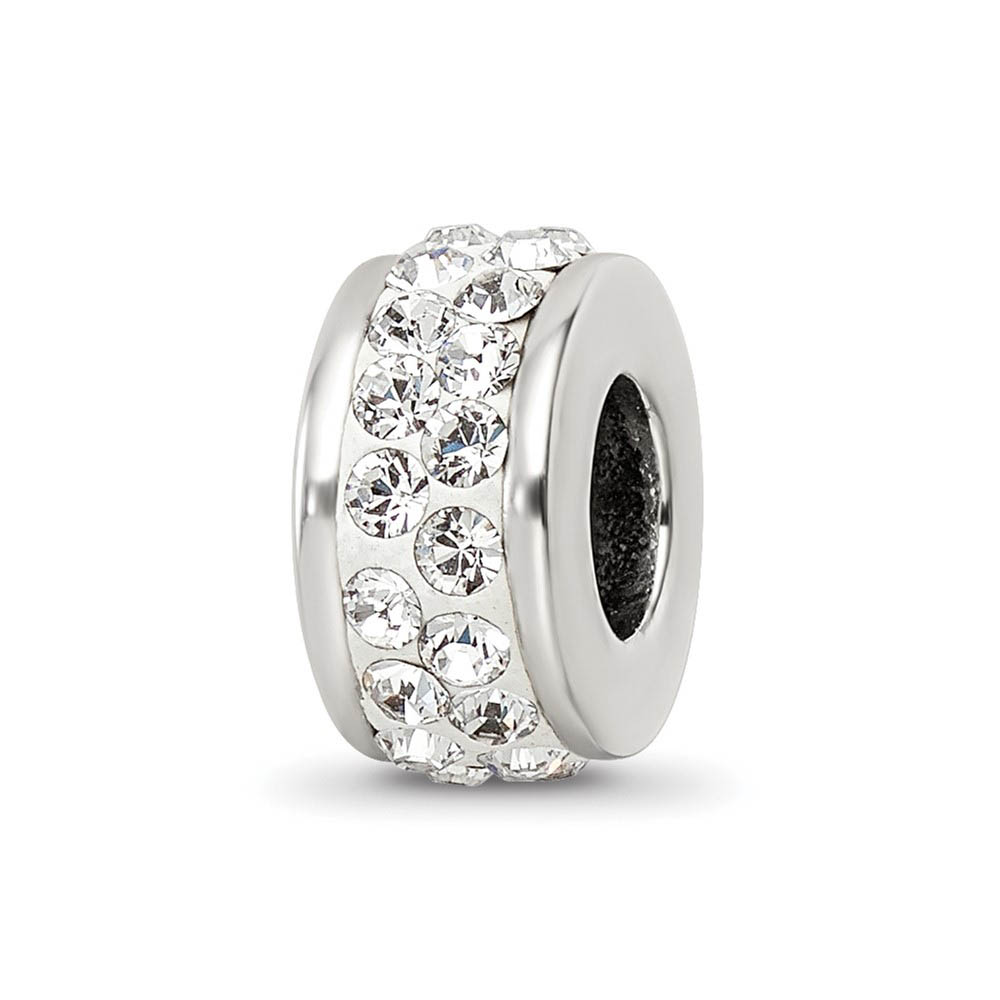 Sterling Silver with White Crystals Double Row Bead Charm