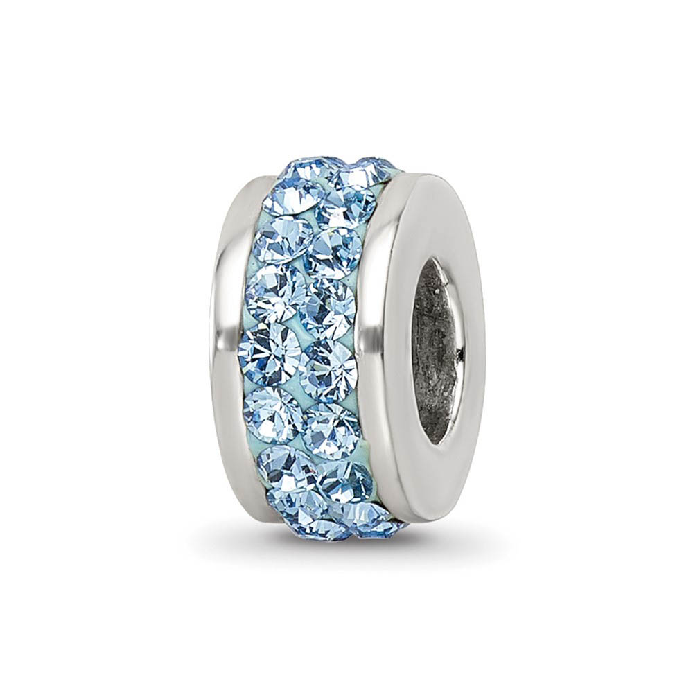 Sterling Silver with Sky Blue Crystals Double Row Bead Charm