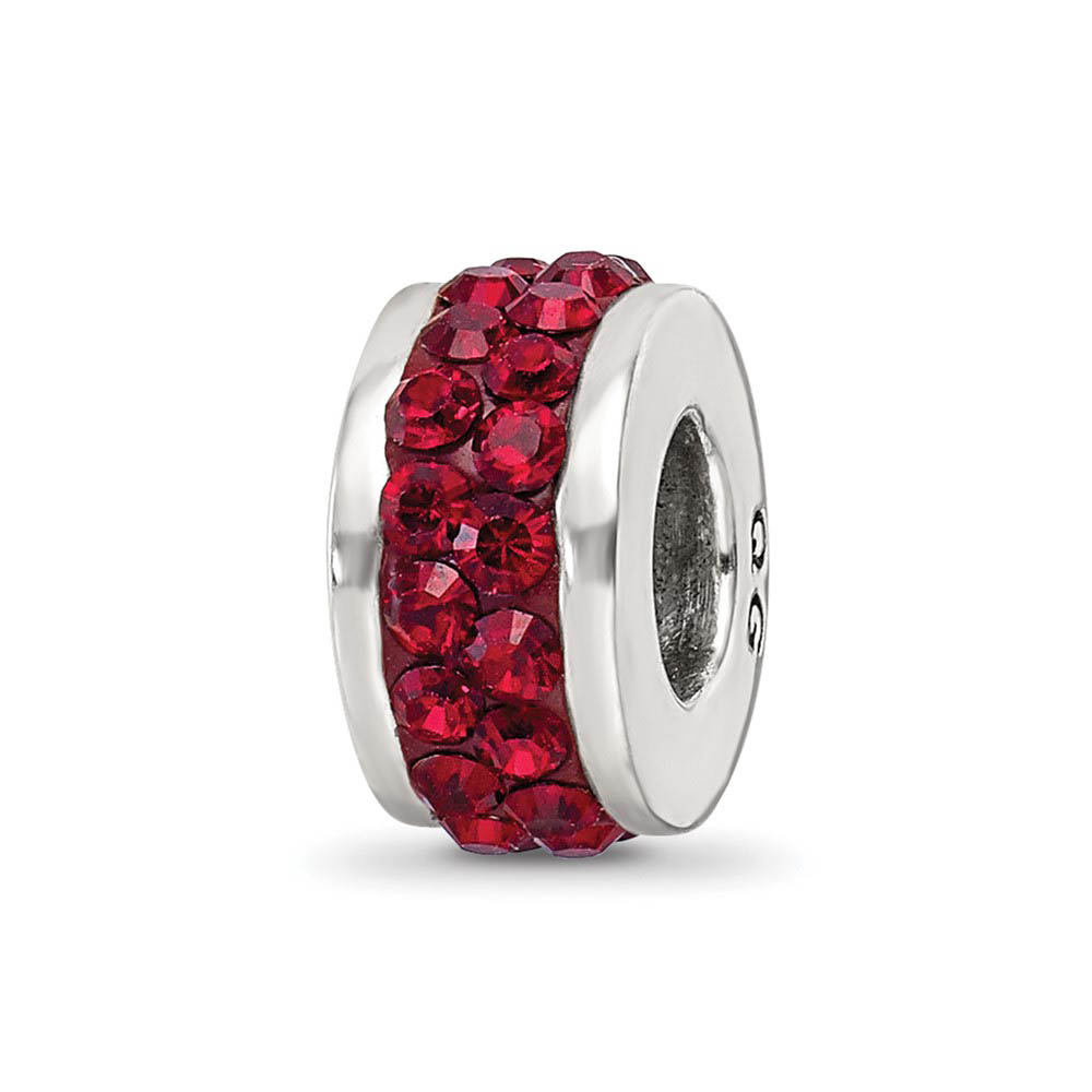 Sterling Silver with Dark Maroon Crystals Double Row Bead Charm