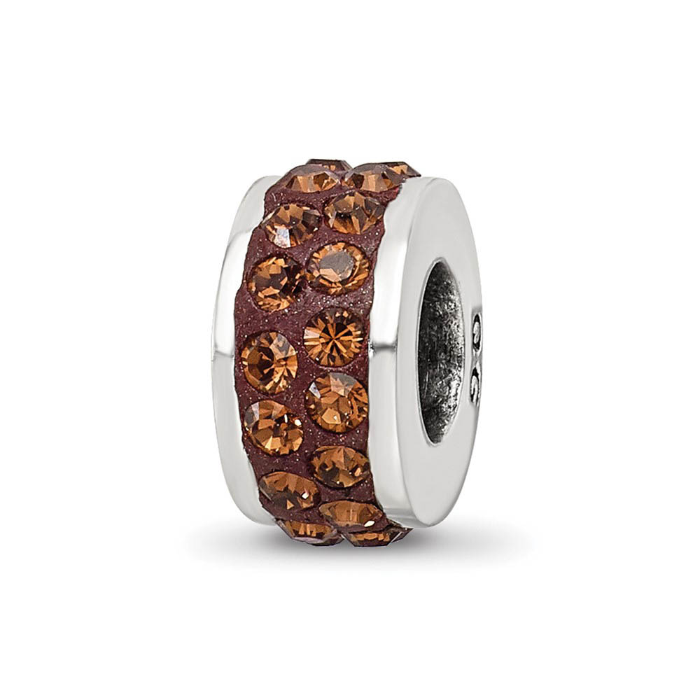 Sterling Silver with Brown Crystals Double Row Bead Charm