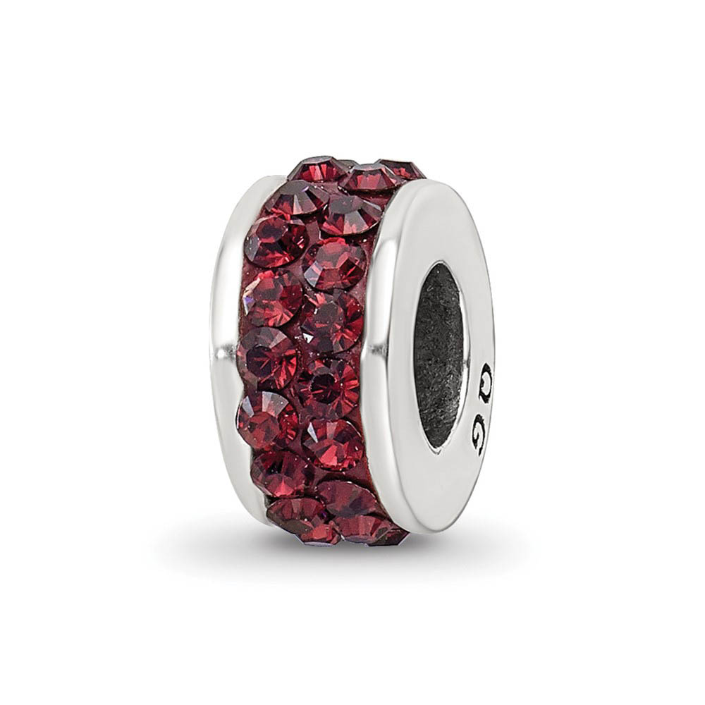 Sterling Silver with Crimson Red Crystals Double Row Bead Charm