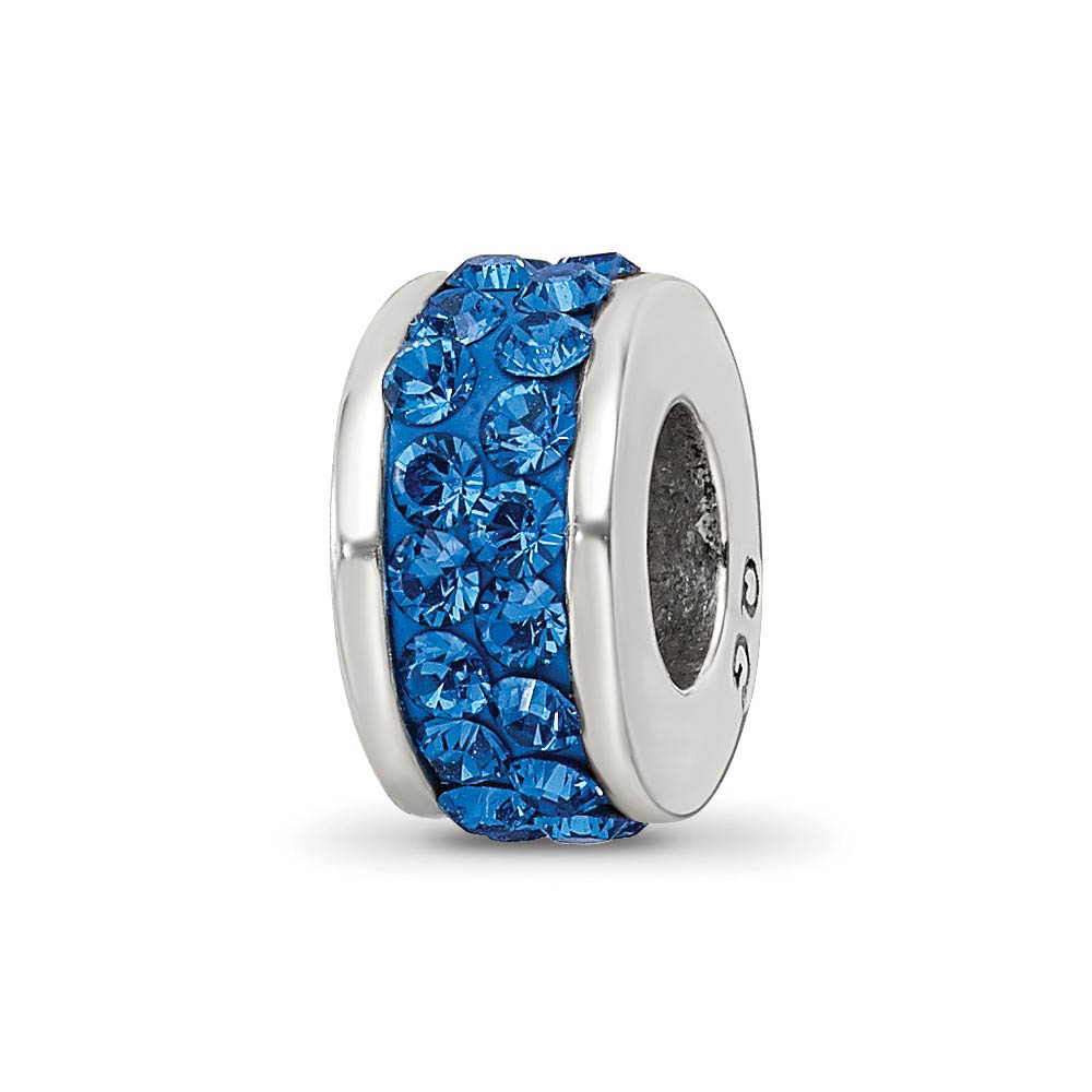 Sterling Silver Double Row Bead Charm with Blue Crystals