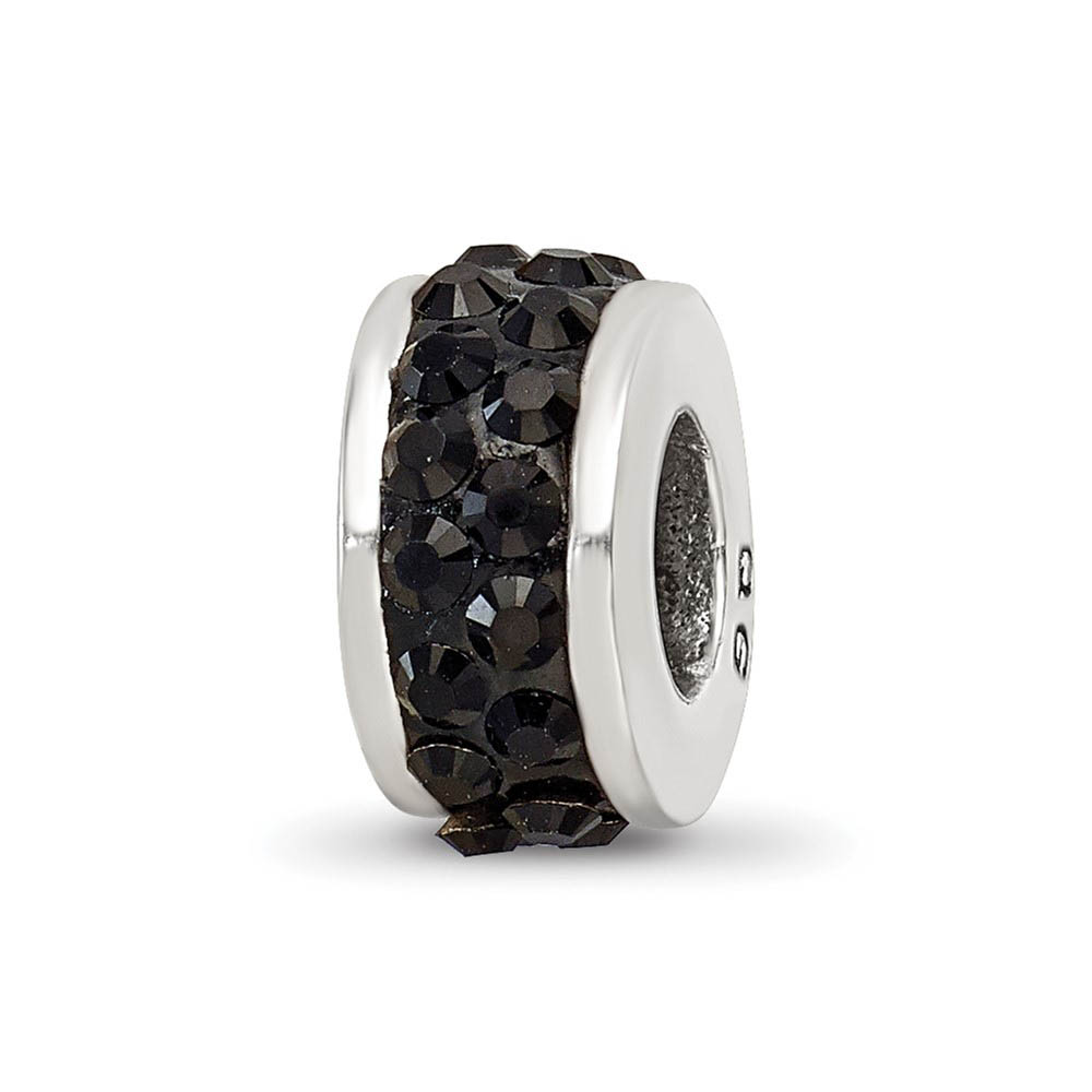 Sterling Silver with Black Crystals Double Row Bead Charm