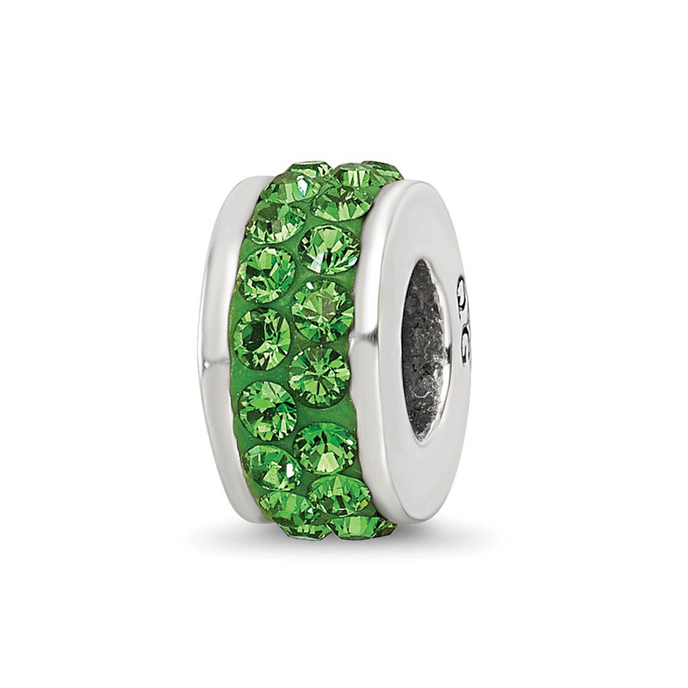 Sterling Silver with Light Green Crystals Double Row Bead Charm