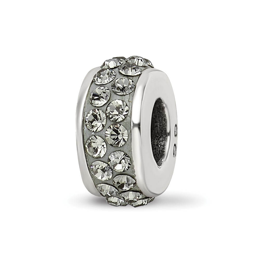 Sterling Silver with Silver/Grey Crystals Double Row Bead Charm