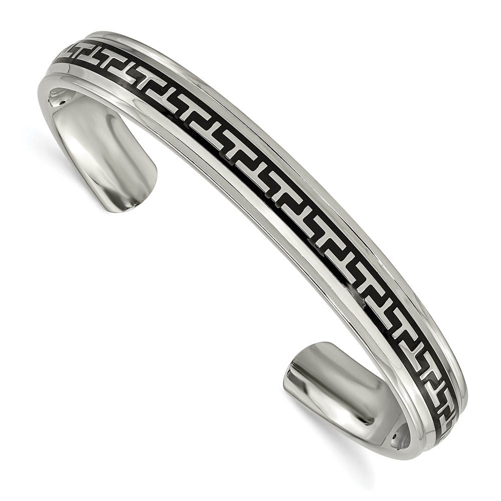 Men&#039;s 10mm Titanium Black-plated Design Cuff Bracelet