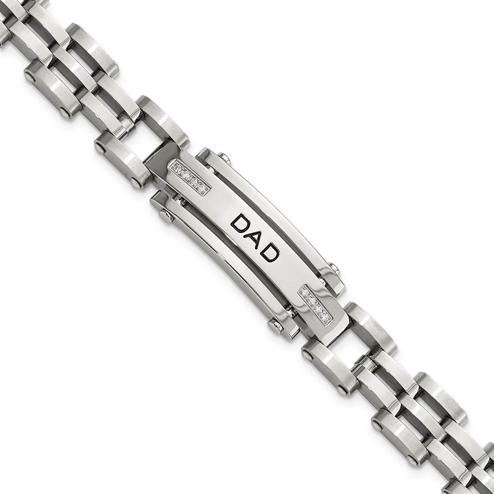 Men&#039;s Stainless Steel and Cubic Zirconia DAD I.D. Bracelet, 8.5 Inch