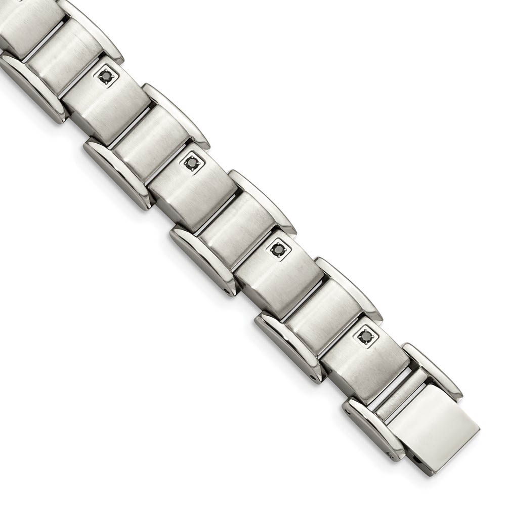 Men's 12mm Stainless Steel and 11 Black Diamond Bracelet