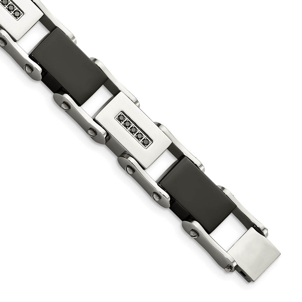 Men's 12mm Stainless Steel and Black Diamond Bracelet