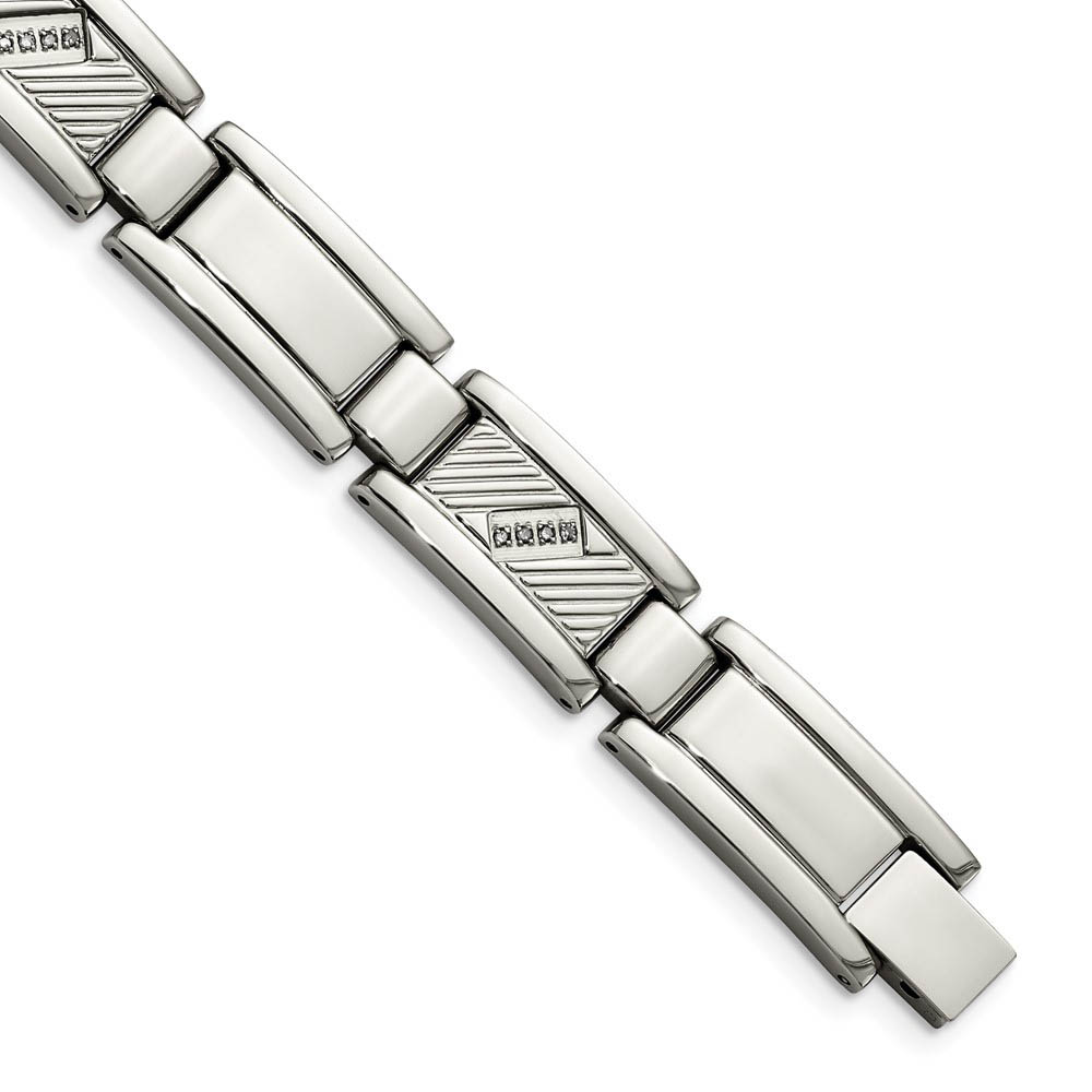 Men&#039;s 11mm Stainless Steel and .10 Carat Diamond Bracelet - 8.5 Inch