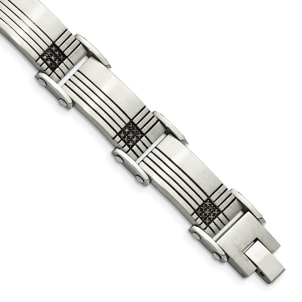 Men's 13mm Stainless Steel and Black Diamond Bracelet