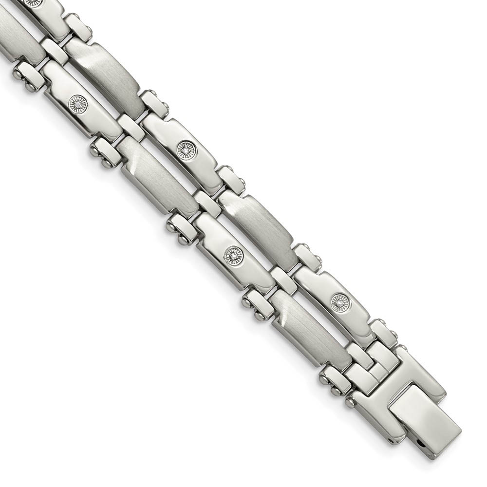 Men&#039;s 11mm Stainless Steel and Diamond Bracelet - 8.5 Inch