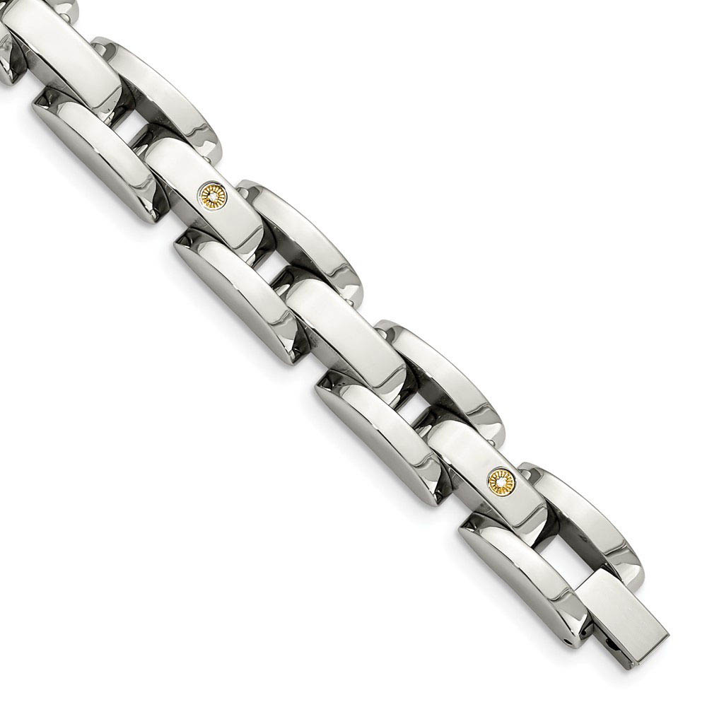 Men&#039;s 10mm Stainless Steel and Diamond Bracelet - 8.5 Inch