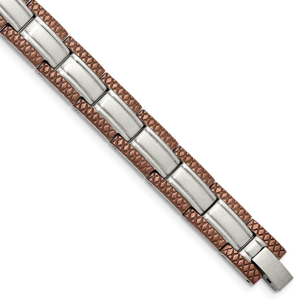 Men&#039;s Stainless Steel and Cognac Plated 8.75 Inch Bracelet