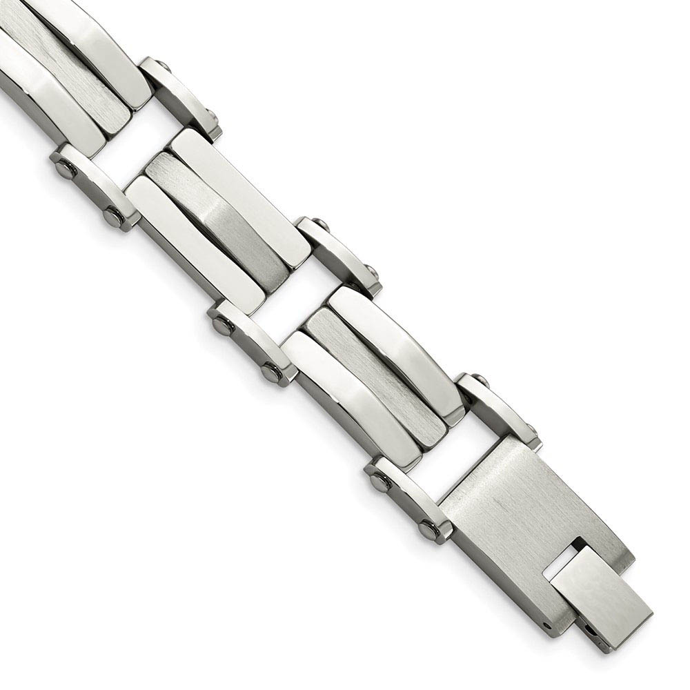 Men&#039;s 12mm Stainless Steel Polished and Satin Bracelet - 8.5 Inch