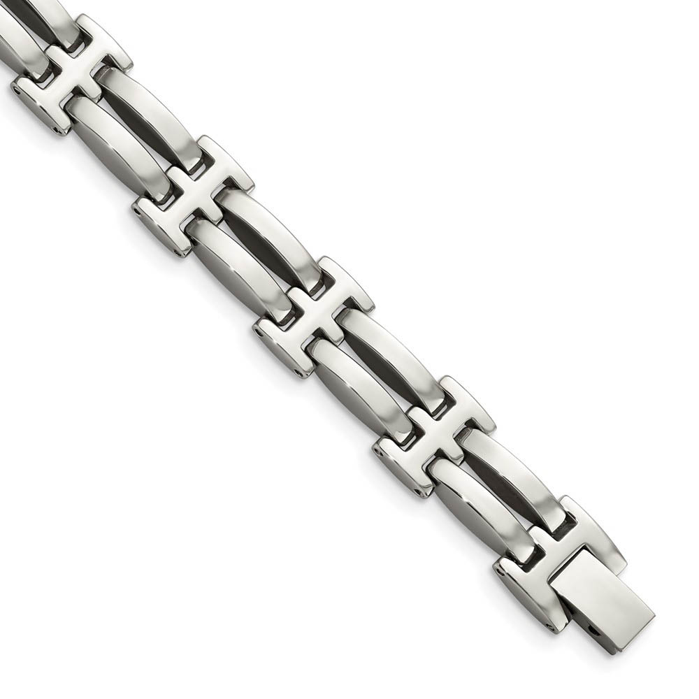 Men&#039;s 9mm Stainless Steel Polished Double Link Bracelet - 8.5 Inch