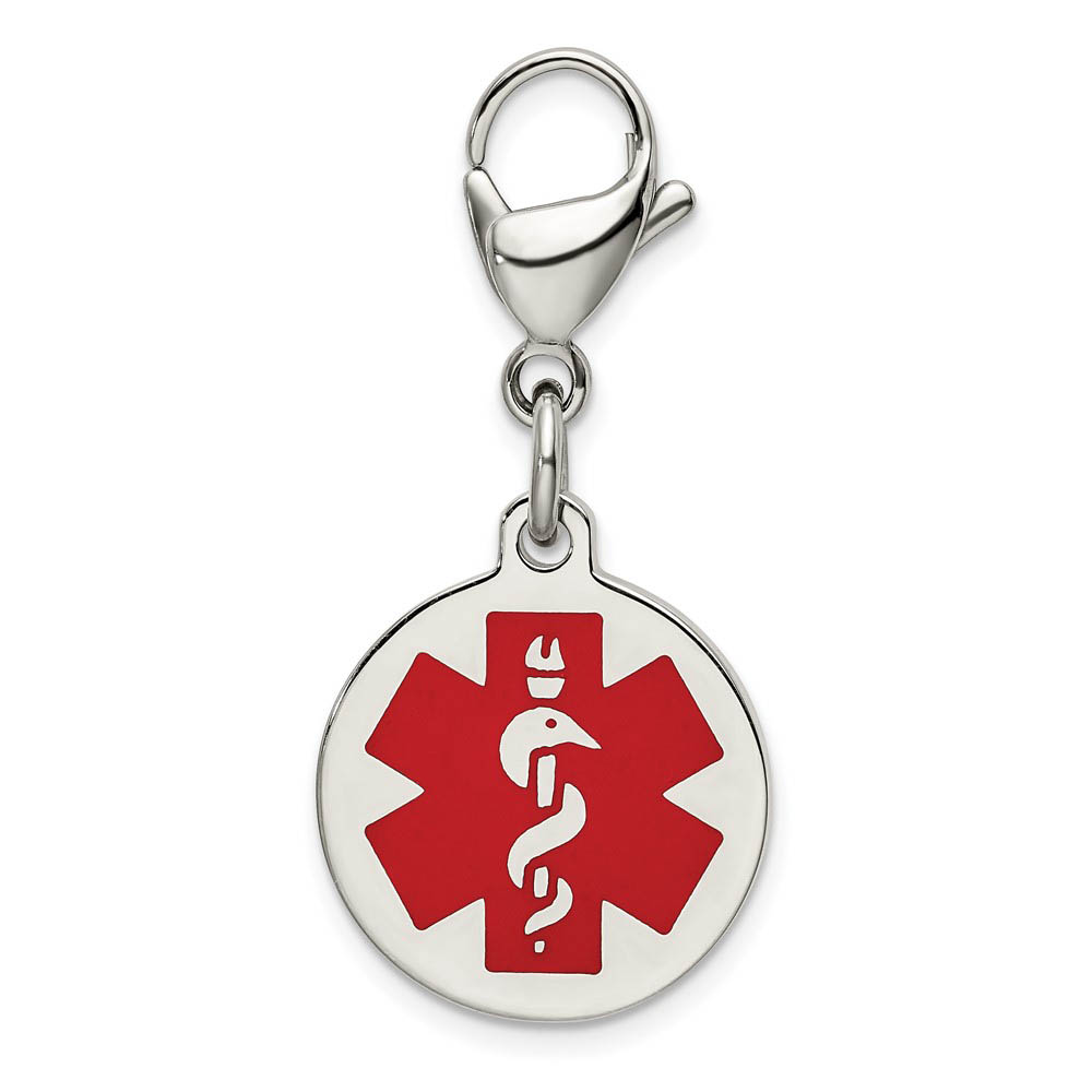 Stainless Steel Red Enamel Medical Jewelry Clip On Charm, 18mm